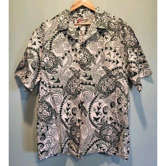 Hilo Hattie Other - Mens Hilo Hattie Green White Sea Turtle Short Sleeve Button Up Hawaiian Shirt XL